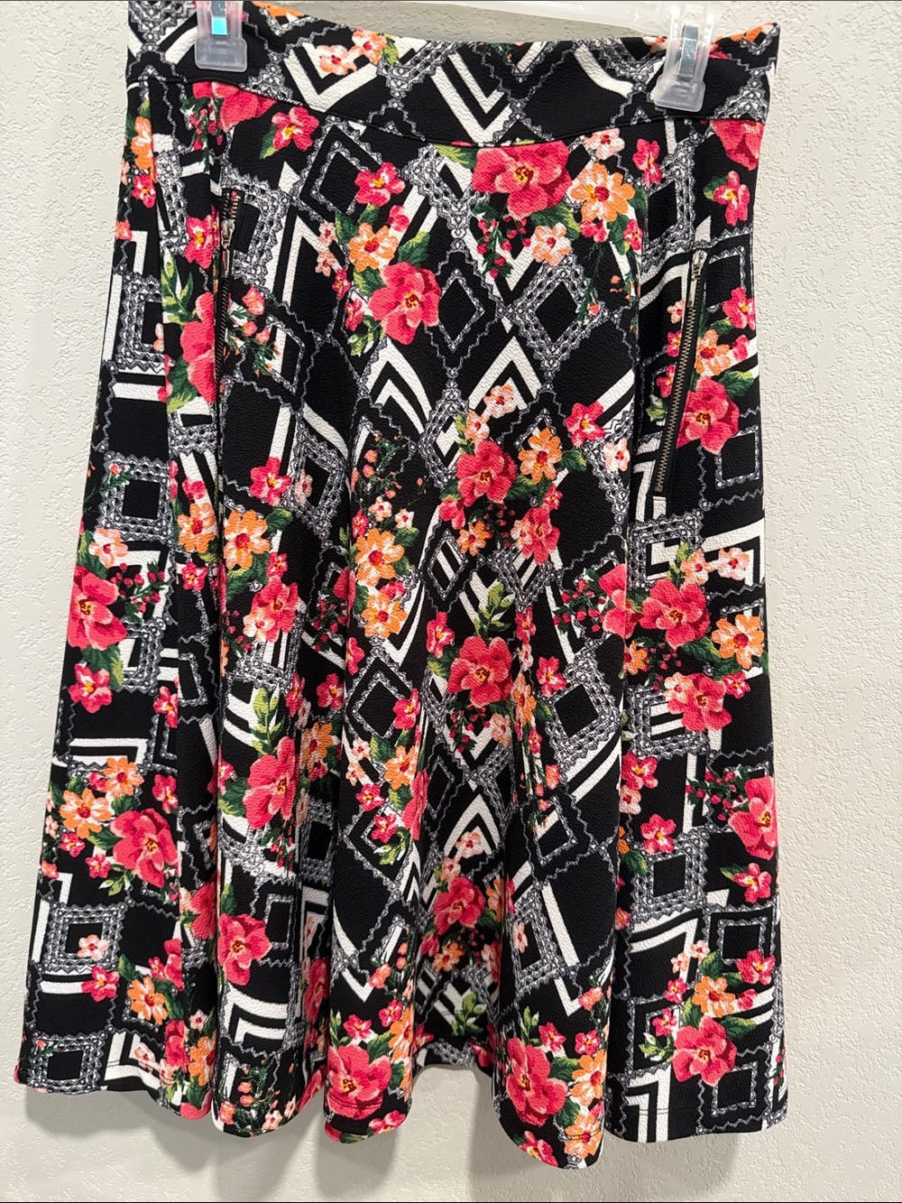 Marilyn Monroe Black Flate Skirt with Pink & Orange Floral Print